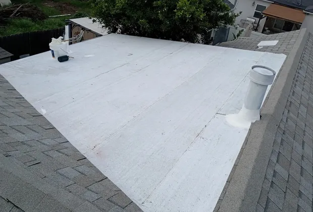 Silicone-coated commercial flat roof
